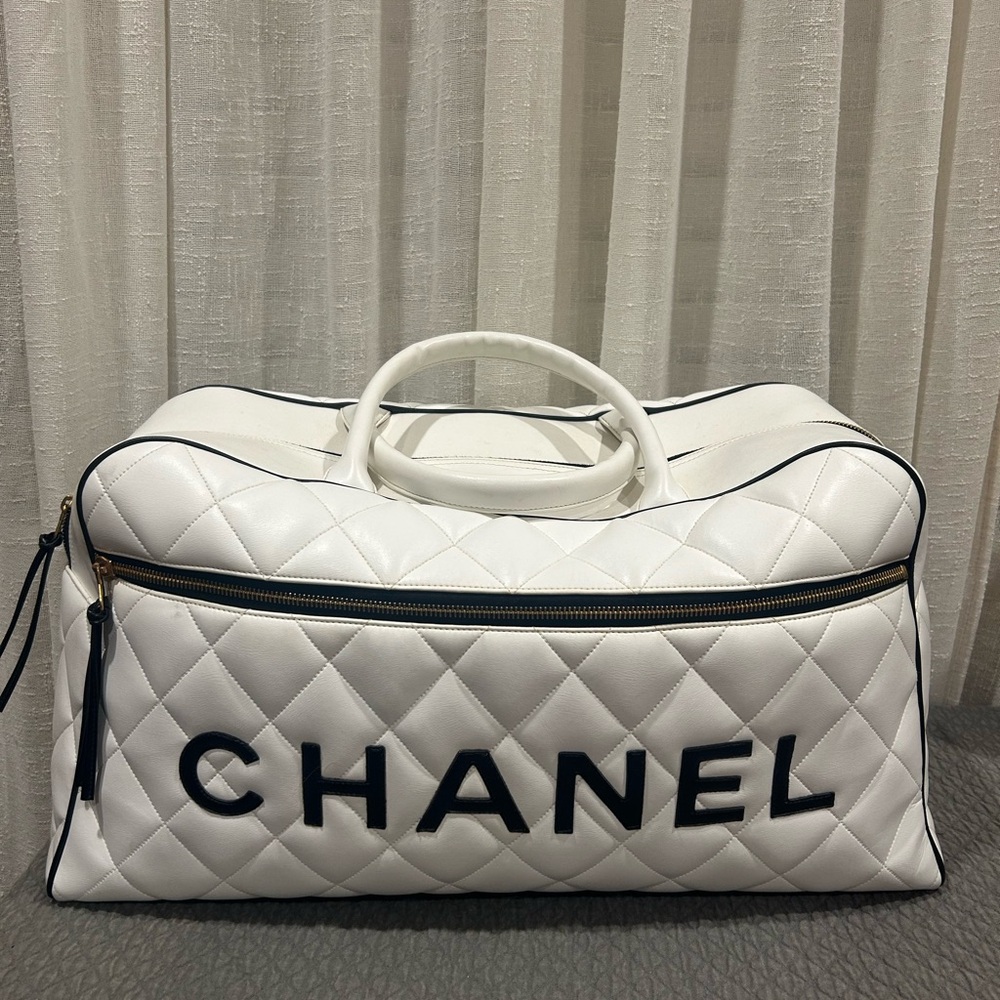 Chanel White Quilted Duffle Bag